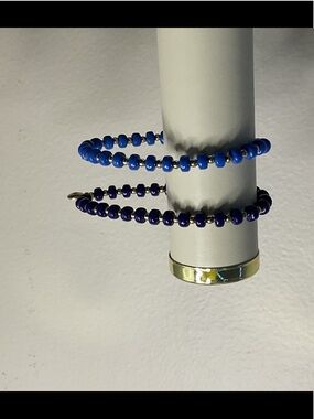J. Crew Factory Blue and Navy Beaded Wrap Bracelet with Gold Accents